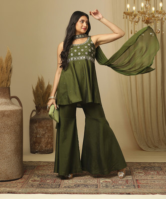 Globus Women Ethnic Top Sharara Dupatta Set