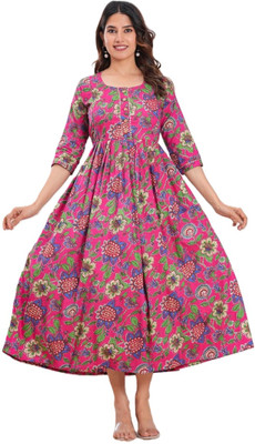 gottam Women Floral Print A-line Kurta(Multicolor)