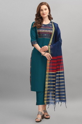 CreationRajvi Self Design Kurta, Trouser/Pant & Dupatta Set