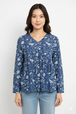 Fashion Point Girls Printed Anarkali Kurta(Blue)