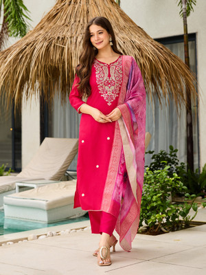 Krisio Embroidered Kurta, Trouser/Pant & Dupatta Set