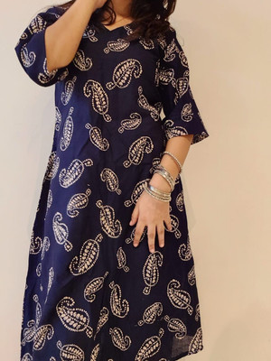 apsraaz Women Printed Straight Kurta(Dark Blue)