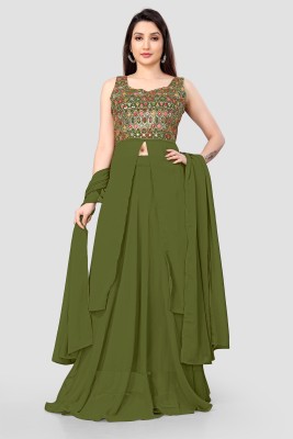 Dwitii Creation Self Design Stitched Lehenga & Crop Top(Light Green)