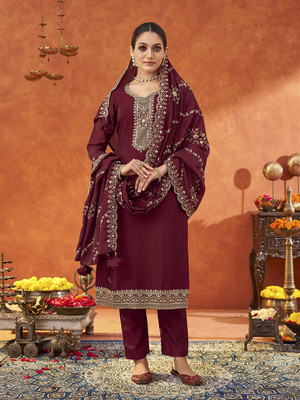 Fourleaf Embroidered Kurta, Trouser/Pant & Dupatta Set