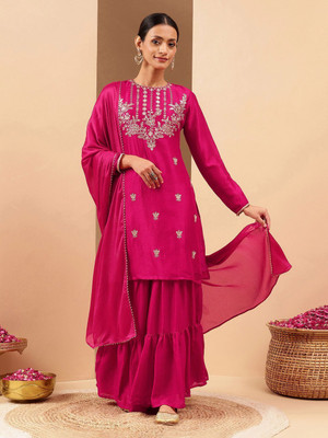 Janasya Women Kurti Sharara Dupatta Set