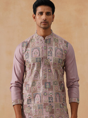 Jompers Men Embroidered Straight Kurta(Orange)