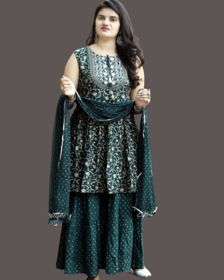 AnviTextile Embroidered Kurta, Sharara & Dupatta Set