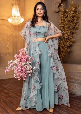 Riya Fashion Women Ethnic Jacket, Top and Palazzo Set