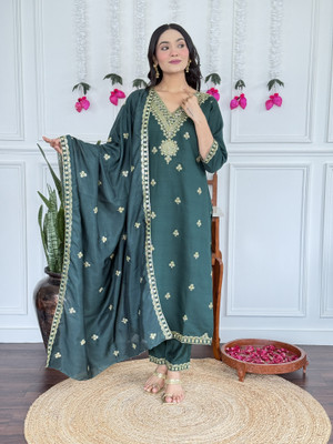PILUDI Women Kurti Pant Dupatta Set