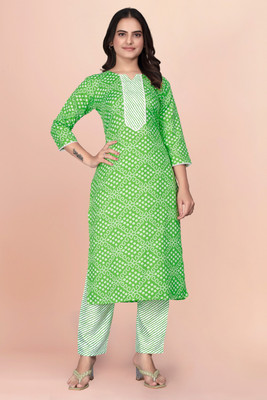 Liox Enterprise Women Printed A-line Kurta(Light Green, White)