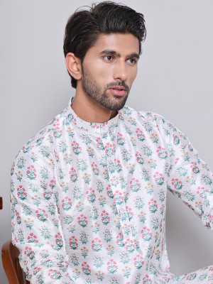 Jompers Men Printed Straight Kurta(White)