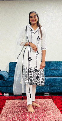 DSK Studio Embroidered Kurta, Trouser/Pant & Dupatta Set