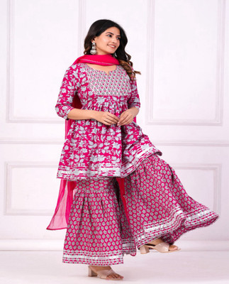 AF ASHA FABRICS Women Ethnic Top Sharara Dupatta Set