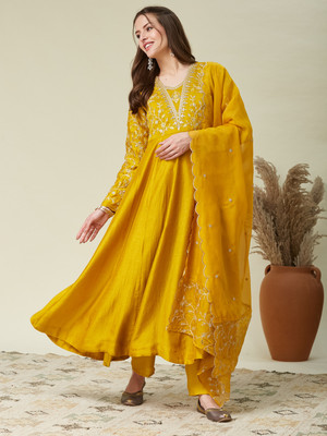 MOKOSH Embroidered Anarkali Kurta, Bottom & Dupatta Set