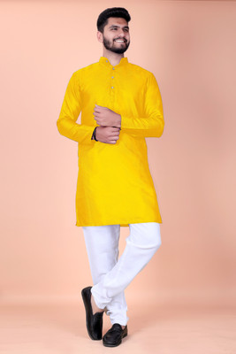 Reyansh Men Solid Straight Kurta(Yellow)