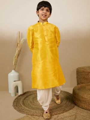 Sanwara Boys Festive & Party Kurta and Dhoti Pant Set(Yellow Pack of 2)