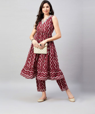 WineRed Women Kurta Pant Set