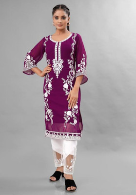 snizvi Women Embroidered A-line Kurta(Purple)