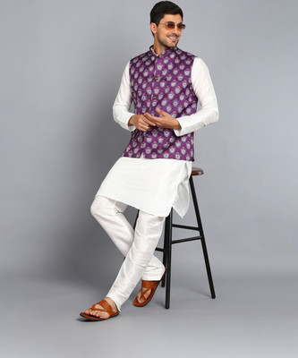 karnam Men Kurta Pyjama Ethnic Jacket Set