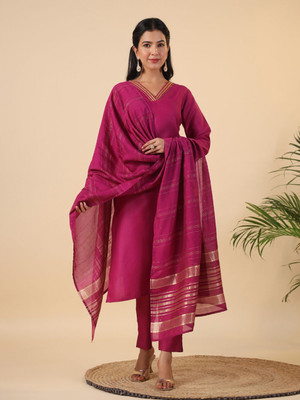 Janasya Women Kurta Pant Dupatta Set