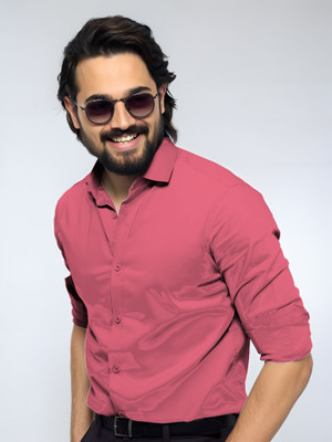 Vuon fab Men Solid Casual Pink Shirt