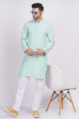 VLS Collection Men Self Design Straight Kurta(Light Blue)