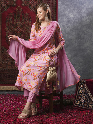 Tasrika Floral Print Kurta, Trouser/Pant & Dupatta Set