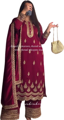 ADOLTEXTILE Women Ethnic Top Palazzo Dupatta Set