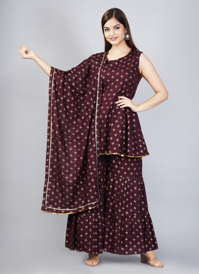 RIXRY Women Kurta Sharara Dupatta Set