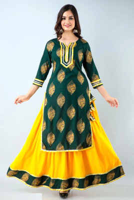 shree krishna print Women Kurta Skirt Set