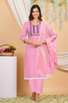 ZR Clothes Solid, Embroidered Kurta, Trouser/Pant & Dupatta Set