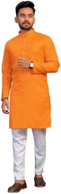 Vibhuti Men Solid Straight Kurta(Orange)