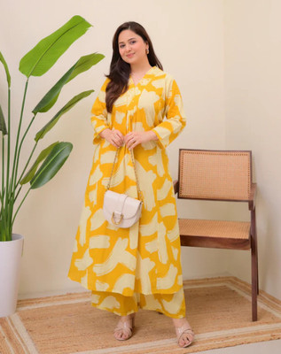 Starc Fashion Women Printed Ethnic Dress Kurta(Yellow)