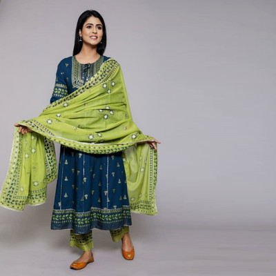 Patni Ethnic Embroidered Kurta, Palazzo & Dupatta Set