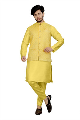 click n buy Men Kurta Pyjama Ethnic Jacket Set