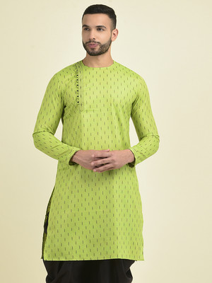 DEYANN Men Printed Straight Kurta(Green)