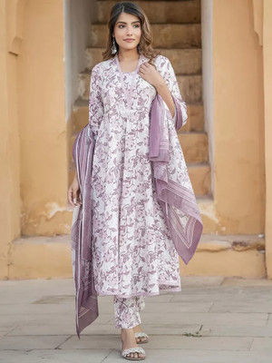 Lamba Creations Floral Print Anarkali Kurta, Bottom & Dupatta Set