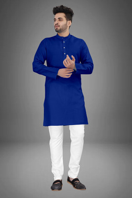 CRYSTALREVENUE Men Solid Straight Kurta(Dark Blue)