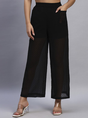 HOE Flared Women Black Trousers
