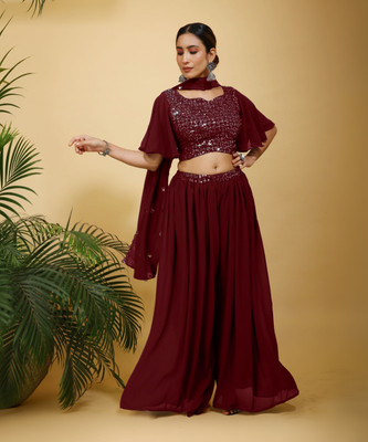 SANCIA Women Ethnic Top Palazzo Dupatta Set