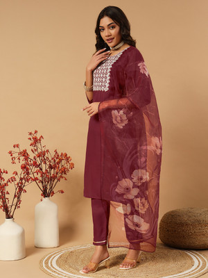 DERIFA Women Kurti Pant Attached Dupatta Set