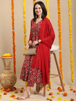 Tasrika Printed Anarkali Kurta, Bottom & Dupatta Set