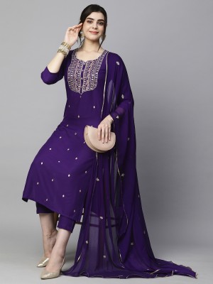 NYALKARAN CREATION Women Embroidered Straight Kurta(Purple)