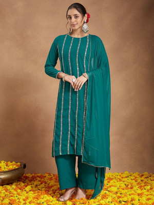 Janasya Women Kurti Palazzo Dupatta Set
