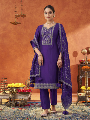 Fourleaf Embroidered Kurta, Trouser/Pant & Dupatta Set