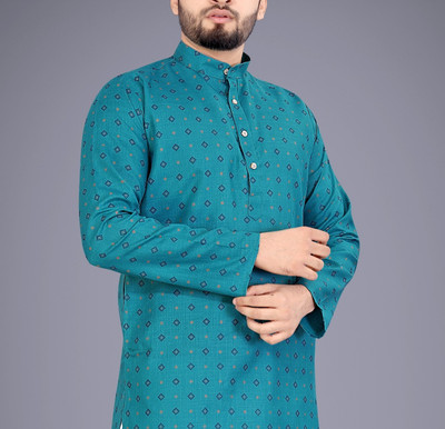 VELLOSTA Men Printed A-line Kurta(Blue)