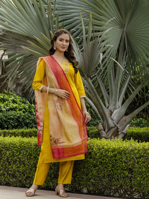 VEDUU Embroidered Kurta, Trouser/Pant & Dupatta Set