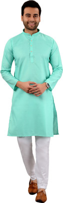 MOUDLIN Men Solid Straight Kurta(Light Green)