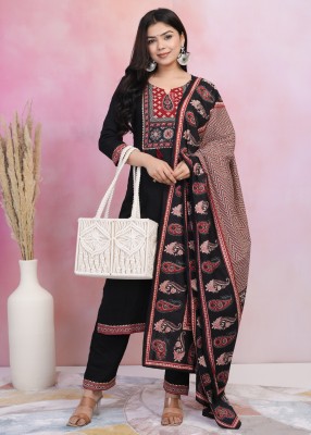 Jaipuri Bunaai Women Kurta Palazzo Dupatta Set