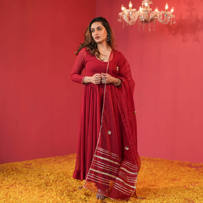 Tasrika Solid Anarkali Kurta, Bottom & Dupatta Set